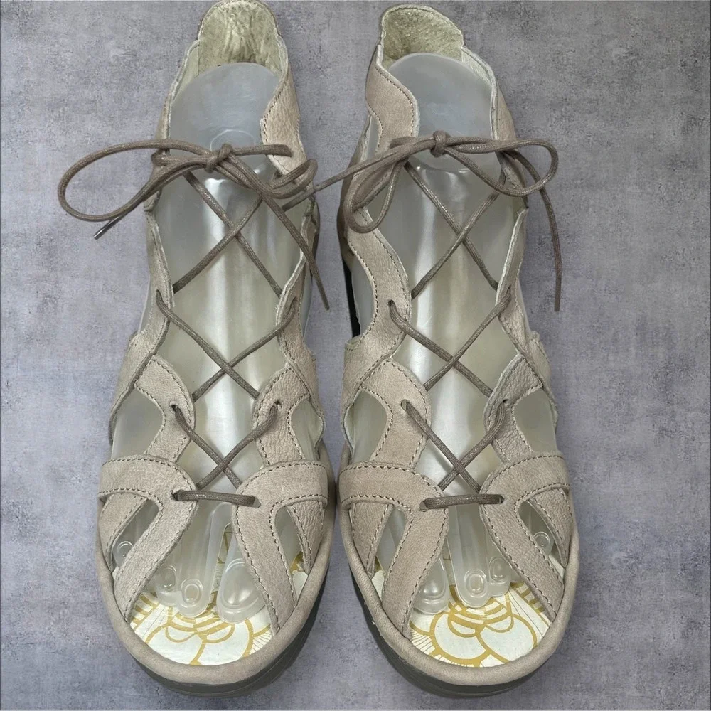 Fly London Yuke Strappy Sandals Womens 40 US 9-9.5 Gladiator Lace Up Wedge Boho